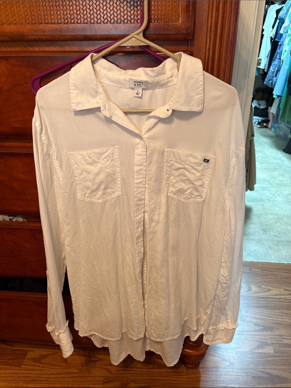 crown & ivy White Lightweight Button-Front Shirt Jacket